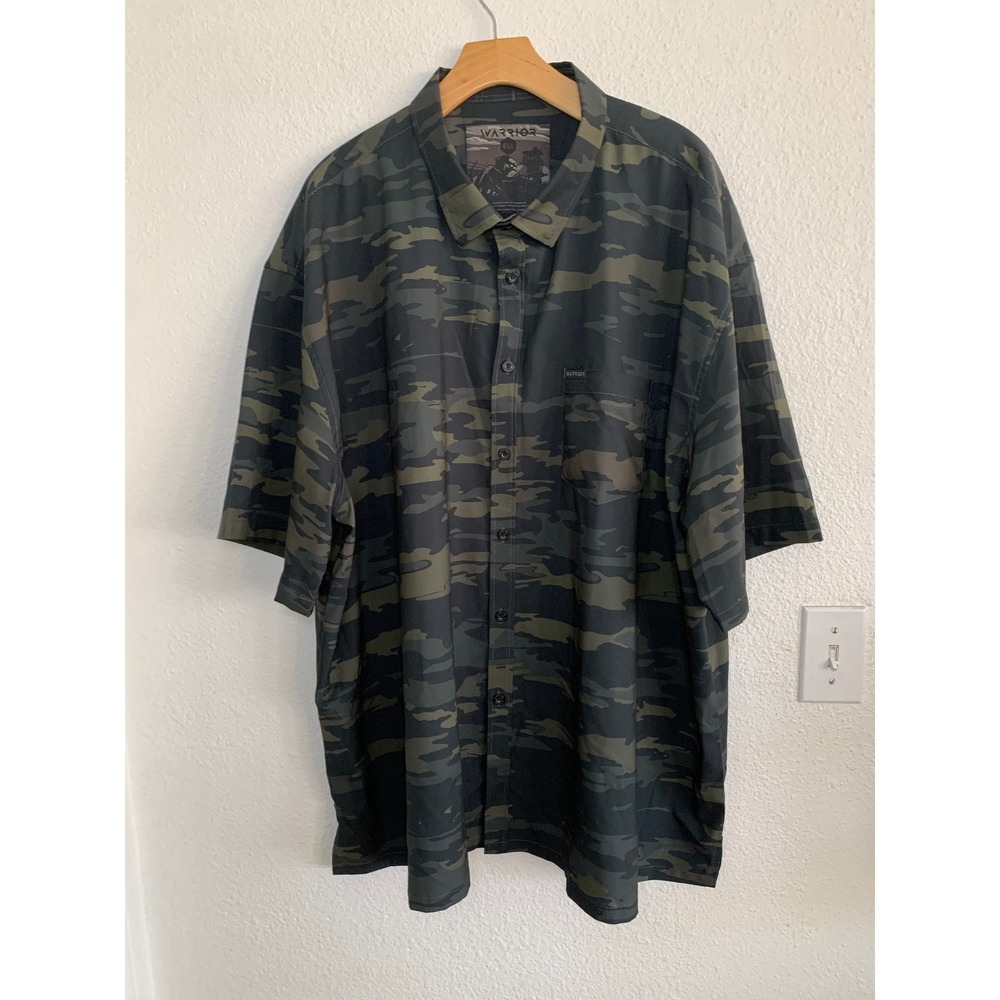Warrior Company 4XL Dark Camouflage Short Sleeve Button Down Shirt‎ Stretch Camo